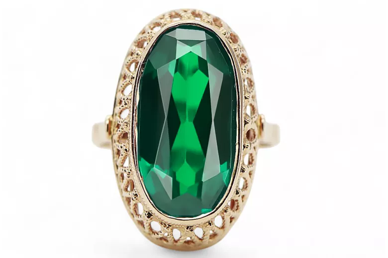 Винтидж крафт Пръстен Смарагд 14K жълто злато vrc129y